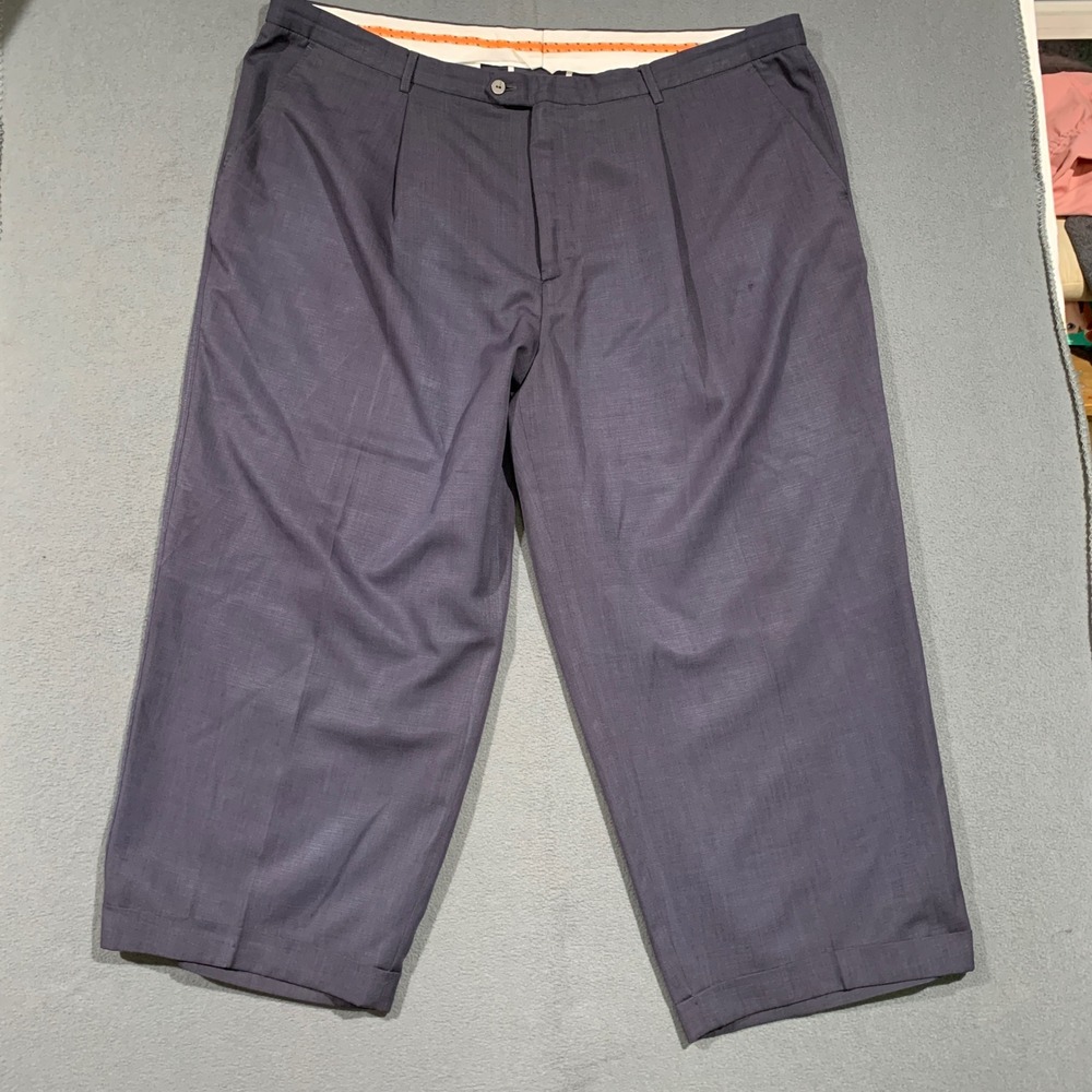 Mens Pleated Chino Dress Pants Size‎ 52 Actual: 48x28 Navy Blue Rayon Poly Blend